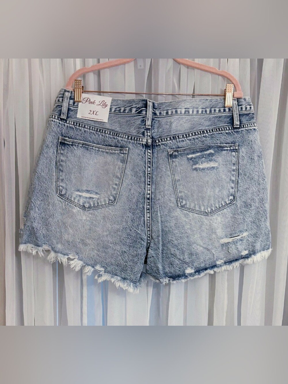 Pink Lily Acid Wash Distressed Jean Shorts - Picture 3 of 4